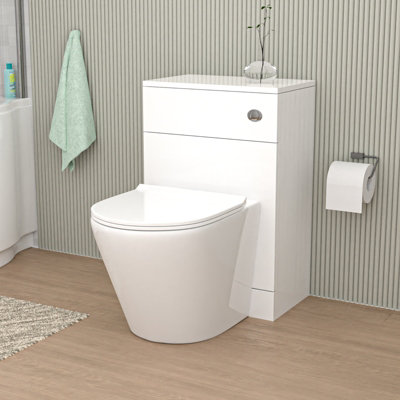 Nes Home Gloss White 500mm Back To Wall Wc Unit & Rimless Back To Wall Toilet from B&Q