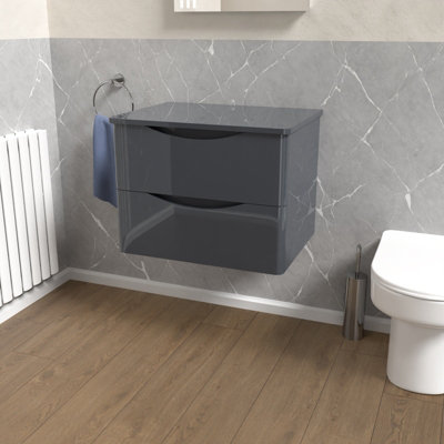 Nes Home Grey 600mm Bathroom Wall Hung Vanity With Worktop from B&Q
