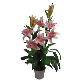 90cm (3ft) Artificial Lily Stargazer Style Lillies Plant Large Flowers Pink