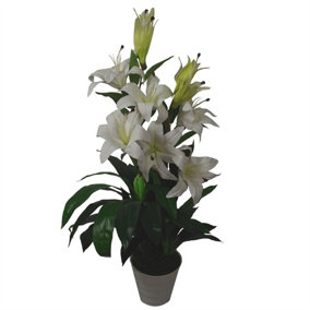 90cm (3ft) Artificial Lily Stargazer Style Lillies Plant Large Flowers White