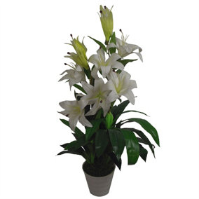90cm (3ft) Artificial Lily Stargazer Style Lillies Plant Large Flowers White