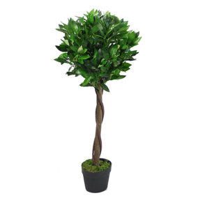 90cm (3ft) Twist Natural Trunk Artificial Topiary Bay Laurel Ball Tree