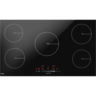 90cm 9300W 4 Zone Electric Induction Hob - Black Glass Touch Control Flush