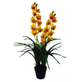 90cm Artificial Cymbidium Orchid Plant - Extra Large - Yellow Flowers