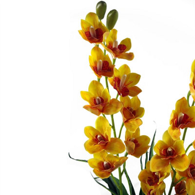 90cm Artificial Cymbidium Orchid Plant - Extra Large - Yellow Flowers