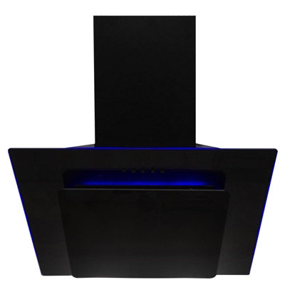 90cm Black Cooker Hood - Angled Extractor Fan with 3 Colour Edge Lit ...