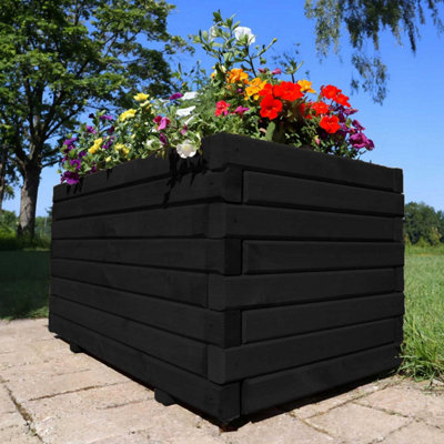 90cm Black Pine Raised Wooden Trough Planter