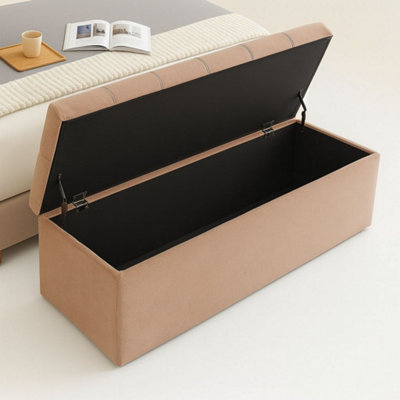 90cm Chesterfield Ottoman Storage Box, Mink Plush Velvet Upholstered ...