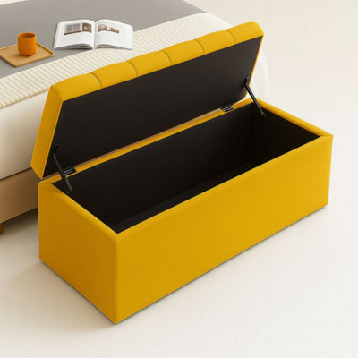 90cm Chesterfield Ottoman Storage Box, Mustard Gold Plush Velvet ...