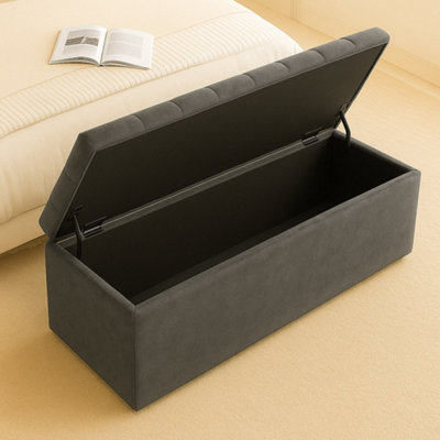 90cm Chesterfield Ottoman Storage Box- Plush Velvet Shoe Bench - Steel ...