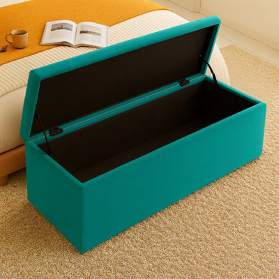 90cm Chesterfield Ottoman Storage Box- Plush Velvet Shoe Bench - Teal ...