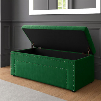 90cm Duke Ottoman Storage Box -Upholstered Blanket Box - Forest Green ...