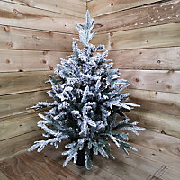 90cm Flocked Lapland 3ft Mini Christmas Tree in Pot 246 Tips No Decorations Snow