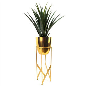 90cm Gold Planter with Artificial Yukka Plant