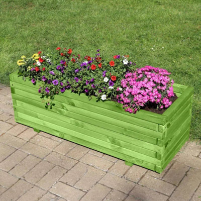 90cm Grass Green Pine Raised Wooden Trough Planter - 3