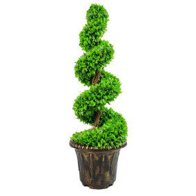 90cm Green Large Leaf Spiral with Decorative Planter