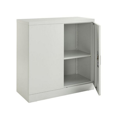 90CM Grey Stainless Steel Filing cabinet with 1 Shelf - 2 Door Lockable Filing Cabinet - Metal Office Storage Cupboard Organiser