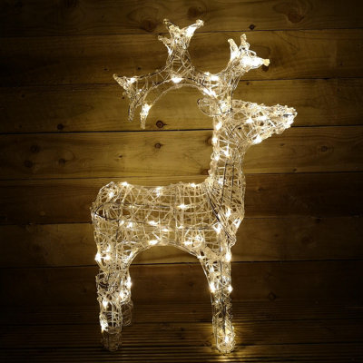Set Of 5 Light-Up Acrylic Reindeer – Battery Powered, 30 White LEDs, Weatherproof, With Timer (6H On/18H Off), For Indoor & Outdoor Christmas Decor