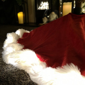 90cm LED USB Red Faux Fur Christmas Tree Skirt with White Trim