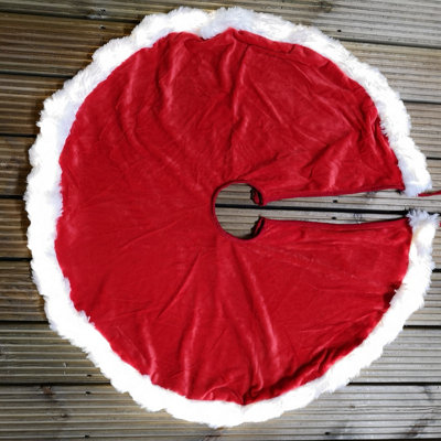 90cm LED USB Red Faux Fur Christmas Tree Skirt with White Trim - 4
