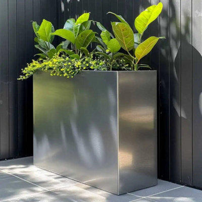 90cm Long Zinc Galvanised Brushed Silver 60cm Tall Trough Planter