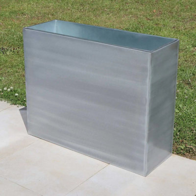 90cm Long Zinc Galvanised Brushed Silver 60cm Tall Trough Planter - 3