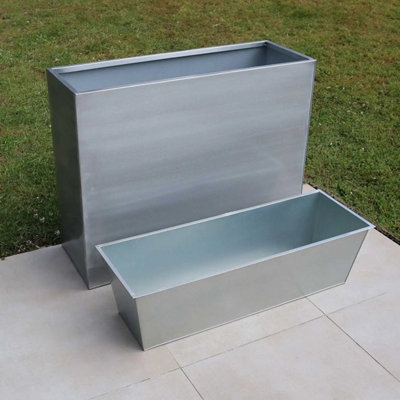 90cm Long Zinc Galvanised Brushed Silver 60cm Tall Trough Planter - 4