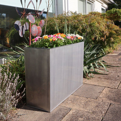 90cm Long Zinc Galvanised Brushed Silver 60cm Tall Trough Planter