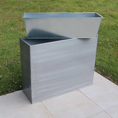 90cm Long Zinc Galvanised Brushed Silver 60cm Tall Trough Planter - 5