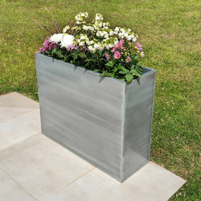 90cm Long Zinc Galvanised Brushed Silver 60cm Tall Trough Planter - 6