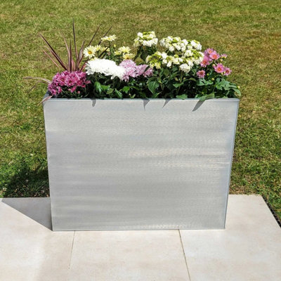 90cm Long Zinc Galvanised Brushed Silver 60cm Tall Trough Planter - 7