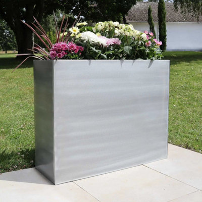 90cm Long Zinc Galvanised Brushed Silver 60cm Tall Trough Planter - 8