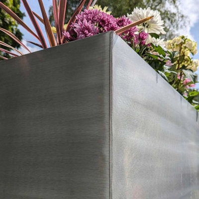 90cm Long Zinc Galvanised Brushed Silver 60cm Tall Trough Planter - 9