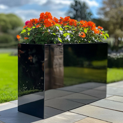 90cm Long Zinc Galvanised Polished Black 60cm Tall Trough Planter