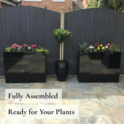 90cm Long Zinc Galvanised Polished Black 60cm Tall Trough Planter