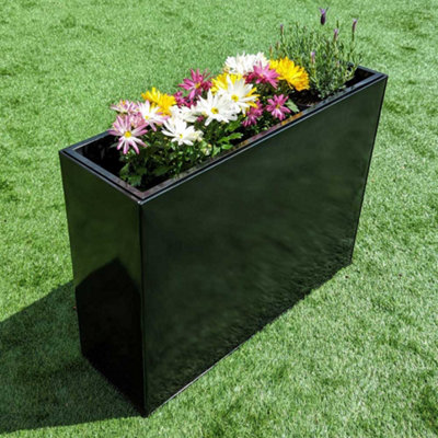 90cm Long Zinc Platinum Black 60cm Tall Trough Planter