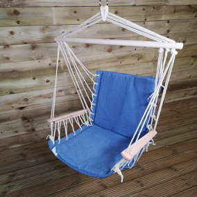90cm Padded Hanging Chair Hammock in Blue for Indoor or Outdoor Use