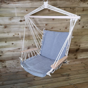 90cm Padded Hanging Chair Hammock in Grey for Indoor or Outdoor Use