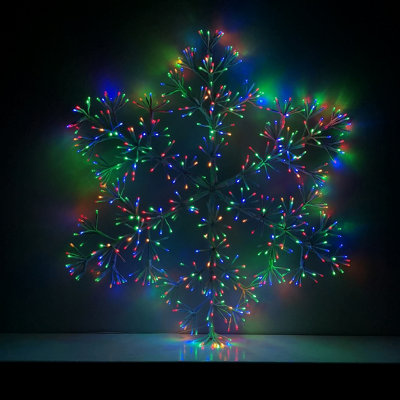 90cm Premier White Starburst Snowflake Christmas Decoration with Twinkling LEDs in Multicoloured