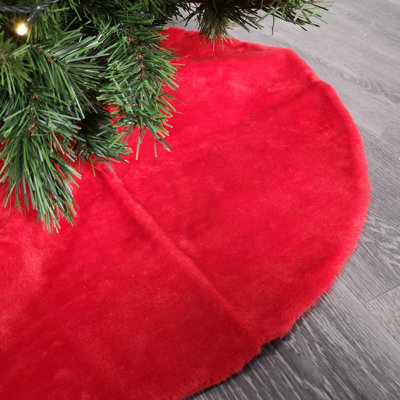 90cm Red Fluffy Plush Christmas Tree Skirt with Ribbon Ties Price Comparisons | Compare The Build