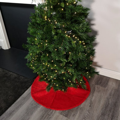 90cm Red Fluffy Plush Christmas Tree Skirt with Ribbon Ties - 3