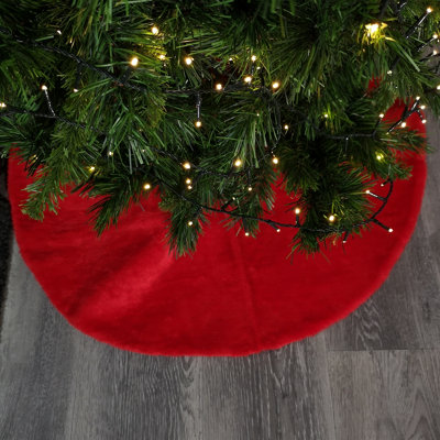 90cm Red Fluffy Plush Christmas Tree Skirt with Ribbon Ties - 5