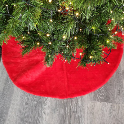 90cm Red Fluffy Plush Christmas Tree Skirt with Ribbon Ties - 8