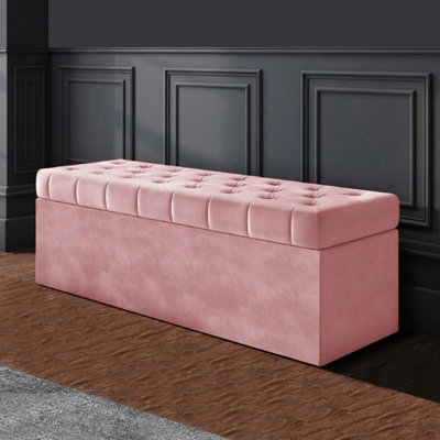 90cm SD Ottoman Storage Box Chesterfield Upholstered Blanket Box Pink Plush Velvet Ottoman Bench DIY at B Q