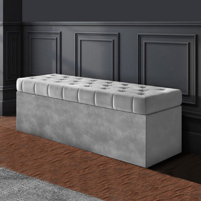 90cm SD Ottoman Storage Box Chesterfield Upholstered Blanket Box Silver Plush Velvet Ottoman Bench DIY at B Q