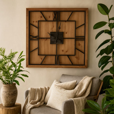 90cm Square Rustic Wall Clock with Roman Numerals