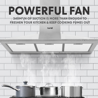 90cm STEEL Chimney Style Cooker Hood & Carbon Air Filters Kitchen Extractor Fan - 3