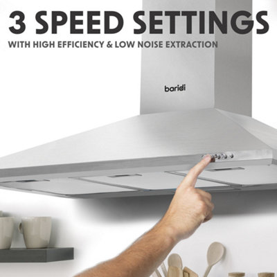 90cm STEEL Chimney Style Cooker Hood & Carbon Air Filters Kitchen Extractor Fan - 6