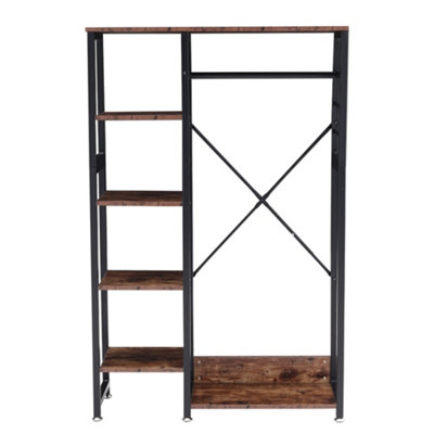 90cm W x 30cm D x 160cm H Rustic Brown Clothes Rack 4 Tiers Storage ...