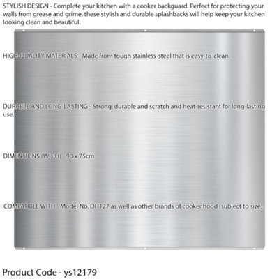 90cm x 75cm Stainless Steel Splashback - Kitchen Extractor Fans Hobs Wall Plate